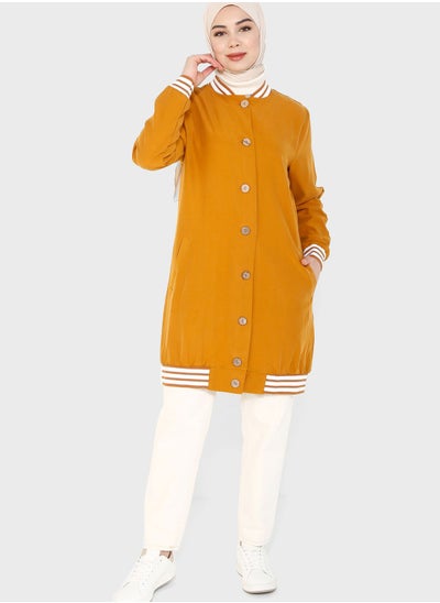 Buy Stripe Pocket Detail Knitted Coat in UAE