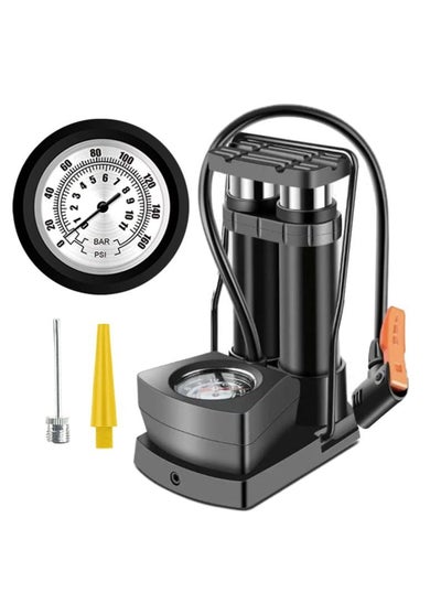 Buy Double Barrel Bike Floor Foot Pump,Portable Bicycle Air Pump Inflator Foot Pump with 140PSI Precision Pressure Gauge Tire Pumps with Presta and Schrader Valve Portable,Fits Car, Bicycle and Toys in UAE