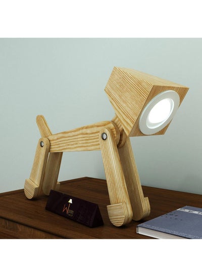 Buy Wooden Dog Shaped LED Lamp (Pinewood) in UAE