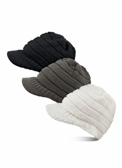 اشتري Men/Women warm soft knitted ponytail brimless beanie, 3 pcs for winter outdoor snow في السعودية