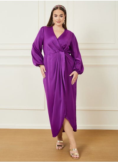 Buy Satin Gathered A-Line Maxi Dress with Long Sleeves in Saudi Arabia