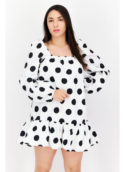 اشتري Women Polka Dots Mini Dress, White/Black في الامارات