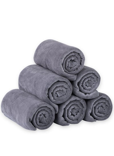 اشتري Microfiber Bath Towel Sets (6 Pack 27" X 55") Extra Absorbent Fast Drying Multipurpose For Swimming Fitness Sports Yoga Grey 6 Count في السعودية