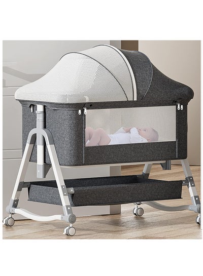 Buy Baby Bassinet, Adjustable Bedside Crib for 0-24 Months Newborn Baby, Rocking Bassinets Bedside Sleeper with With Mattress, Storage Basket & Mosquito Net, Grey in Saudi Arabia