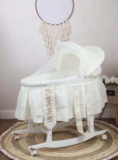 Buy Baby cradle Moses basket for babies with mosquito net with white holder with wheels in Saudi Arabia