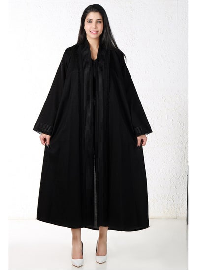 Buy Black abaya with silver threads on the sleeves and collar in Saudi Arabia