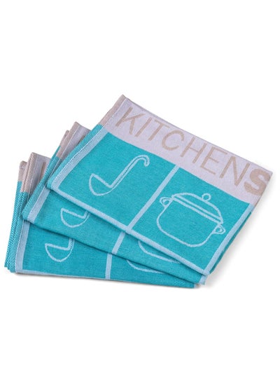 Buy Signoola Multi-Purpose Towel Set Of 3 Pcs 50 x 70 cm Turquoise Kitchen, 100% cotton.… in Egypt