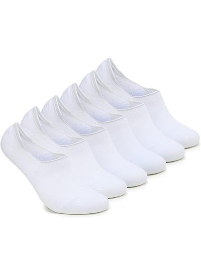 Buy 6 Pairs mens no show socks - cotton non-slip loafer sock - invisible liners - free size EU 40 to 45 (WHITE - 6 pairs, 6) in UAE