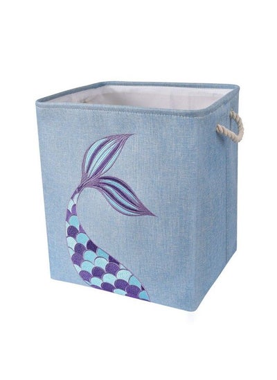 اشتري Mermaid Storage Bin 16” × 13” × 18” Linen Fabric Storage Baskets Collapsible Nursery Hampers Laundry Basket Boxes Cube Girls Baby Gift Baskets Toys Clothes Shoes Home Organizer في السعودية