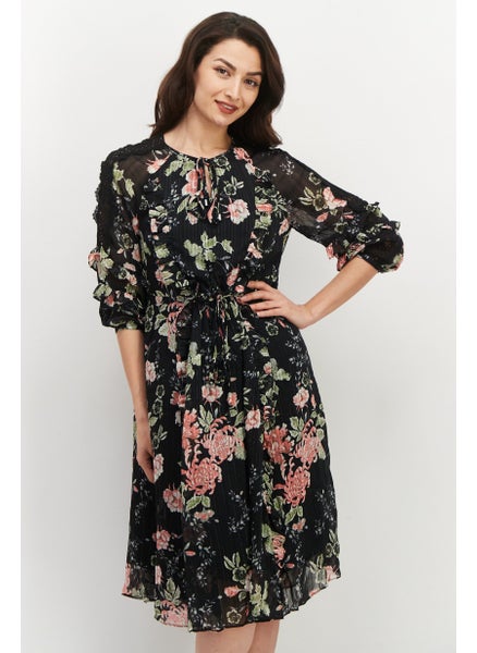 اشتري Women Floral Print Midi Dress, Black Combo في السعودية