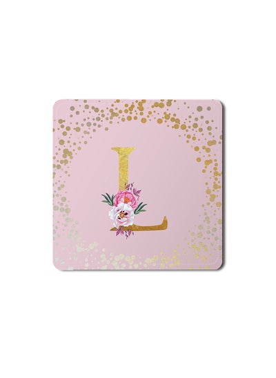 Buy Designer Leather Coasters Mat for Beverage Drinks- Custom Monogram Initial Letter Floral Pattern Alphabet - L (Pink) in UAE