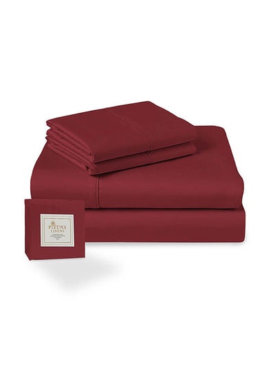 Buy 4-Piece 100 Long Staple 400 Thread Count Soft Sateen Queen Size Bed Sheets Set Includes 1xFitted Sheet 160x200+40 cm, 1xFlat Sheet 275x280 cm, 2xPillowcases 50x755 cm Cotton Rio Red in UAE