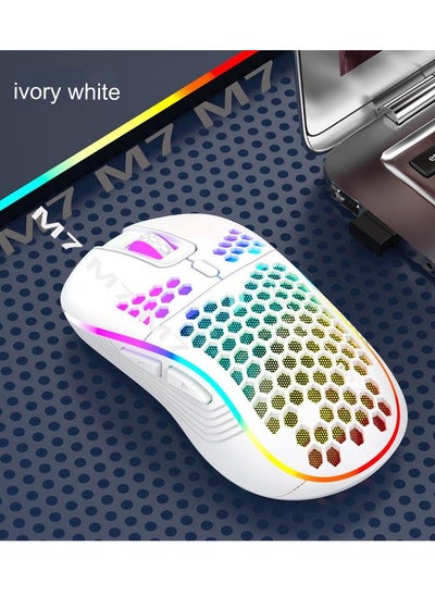 Buy Gaming Hole Mouse, Lightweight Wireless Mouse With Luminous 7-Color Breathing Light - White in UAE