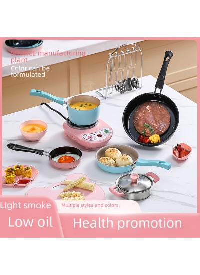 Buy Childrens mini kitchen real cooking frying pan can cook small iron pan non-stick pan pan baby food supplement small pot wholesale Sea Blue in UAE