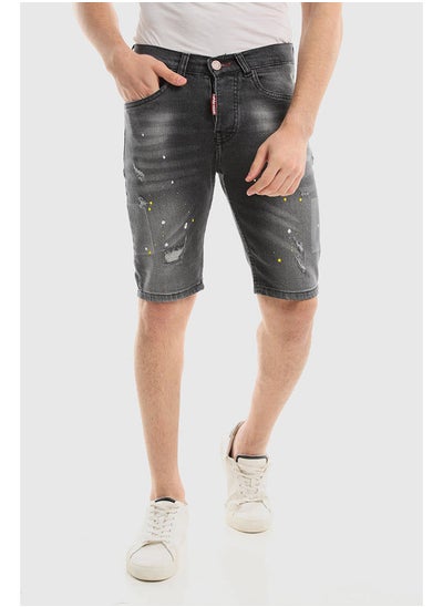 Buy Splatter Pattern Ripped Black Destruct Jeans Shorts in Egypt