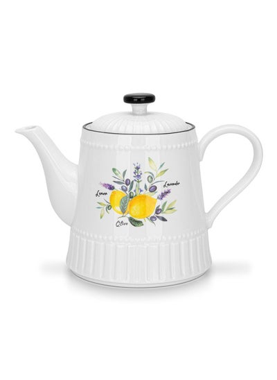 Buy Tea Pot 1000ml, Lemon Provence Porcelain with Handle and Lid, Coffee Kettle, Suitable for Blooming Tea & Loose Leaf Tea in UAE