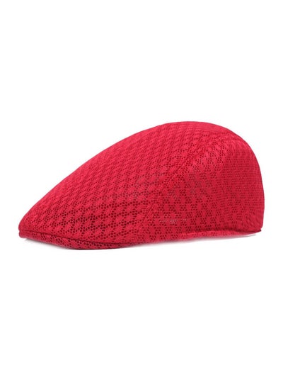 Buy Mesh Flat Cap Berets Breathable Summer Newsboy Hat Adjustable Red in UAE
