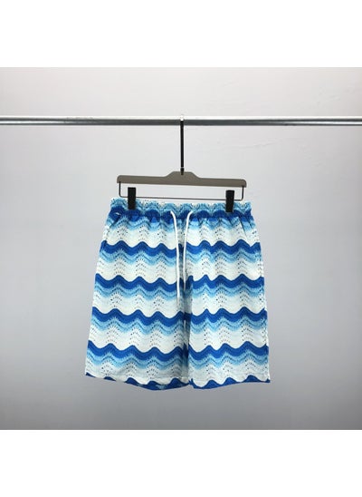 اشتري 2023 Mens Summer Casual Gradient Wave Print Shirt and Shorts Set Shorts في الامارات