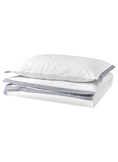 Buy Duvet cover and pillowcase, white/blue, 150x200/50x80 cm in Saudi Arabia