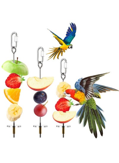 Buy 3Pcs Bird Skewer Bird Food Holder Bird Feeders Stainless Steel Bird Parrot Skewer Small Animal Fruit Vegetable Holder Foraging Hanging Food Feeder For Parrots Cockatoo Cockatiel Cage (20, 16, 12 Cm) in Saudi Arabia