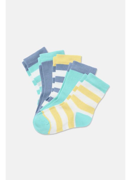 Buy Kids Girl 5 Pieces Stripe Cotton Socks, Mint and Grey Combo in UAE