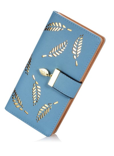 Buy Sweet Cute Chocolate Women's Long Leaf Bifold Wallet Leather Card Holder Purse Zipper Buckle Elegant Clutch Wallet Handbag for Women Blue in Saudi Arabia