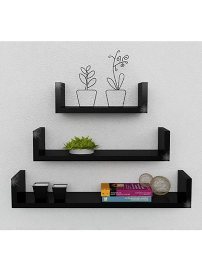 Buy 3-Piece Wall Mounted Floating Shelves - Black in UAE