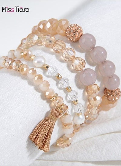 اشتري Bohemian Bracelet Multi-Layer Beaded Stacking Stretch Strand Cuff Crystal Bangle في الامارات