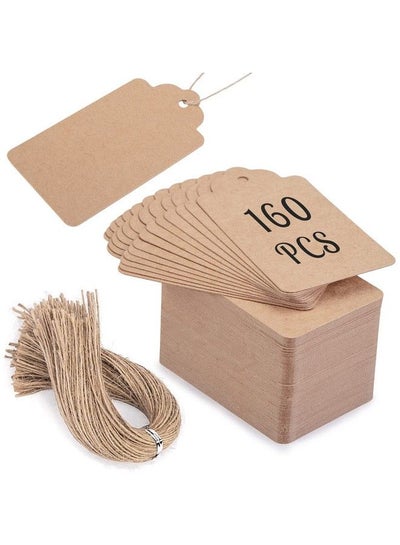 Buy 160Pcs Kraft Paper Tags Rustic Gift Tags With String 3.3X1.8 Inch Brown Name Tags Hang Labels Price Tags For Clothes Gift Wedding Diy Crafts in Saudi Arabia