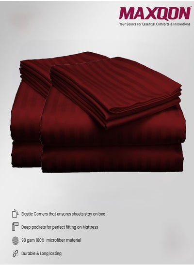 Buy 2-Set Fitted Bed Sheets +  Pillow Covers, King/Queen/Double/Single Sizes, Color Maroon in UAE