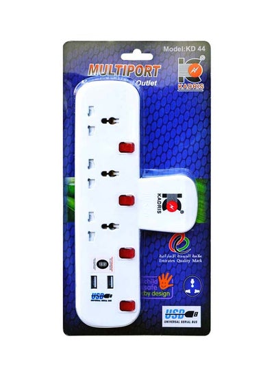 اشتري KD44 3 Way Universal T-Socket Multi Adaptor with 2 USB 2.1A And 1 C type with Individual Switches And Indicators 13A Plug and Safety Shutter في الامارات