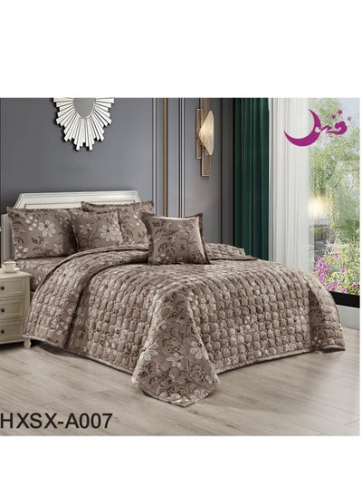 Buy Floral compressed double quilt set, 6 pieces, size 240 * 220 cm in Saudi Arabia