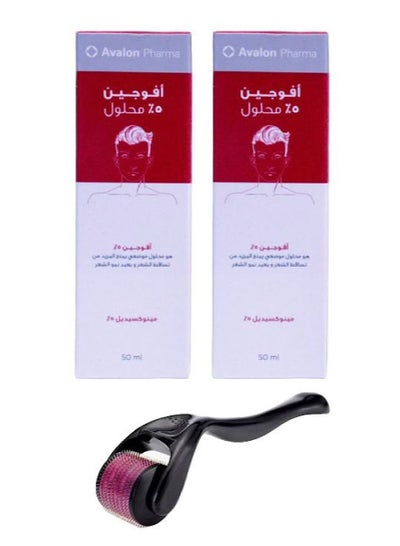 Buy Avogen 5% Minoxidil 50ml Pack of 2 Packs and Roller for Wrinkles and Hair Loss Treatment Black Pink Transparent in Saudi Arabia