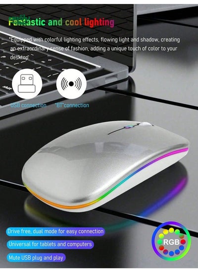 Buy Portable Silent Wireless Mouse For Laptop & Tablet, Dual Mode Office Computer Mouse With Colorful RGB Backlight And Battery in Saudi Arabia