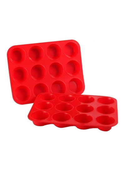 Buy 2Pcs 12 Cup Silicone Muffin and Cupcake Baking Mould Muffin Cupcake Tins & Moulds Non Stick Dishwasher Microwave Safe in UAE