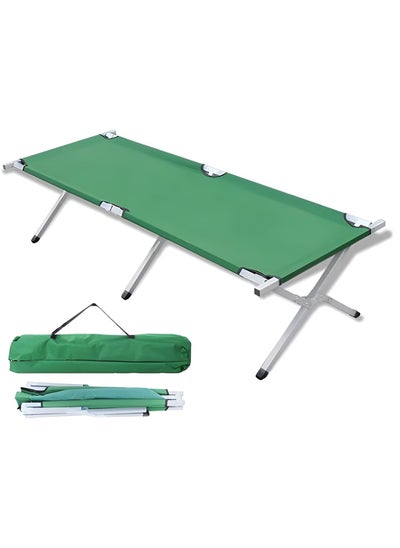 اشتري Heavy Duty Camping Bed Double Layer Oxford Strong Sleeping Cots with Carry Bag for Adults & Kids Portable Travel Folding Camping Cots for Home Office Outdoor Beach Vacation (GREEN) في الامارات