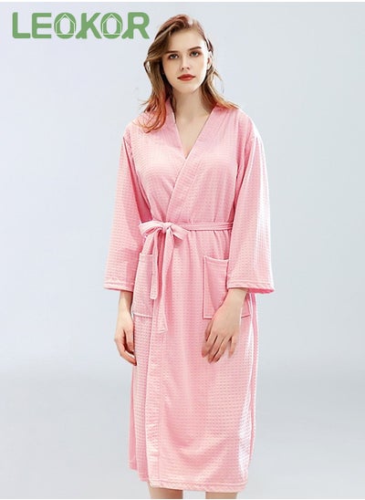 Buy Women Bathrobe Waffle Weave Lightweight Kimono Spa Bathrobe for Lady Pink  M (40-60Kg) in Saudi Arabia