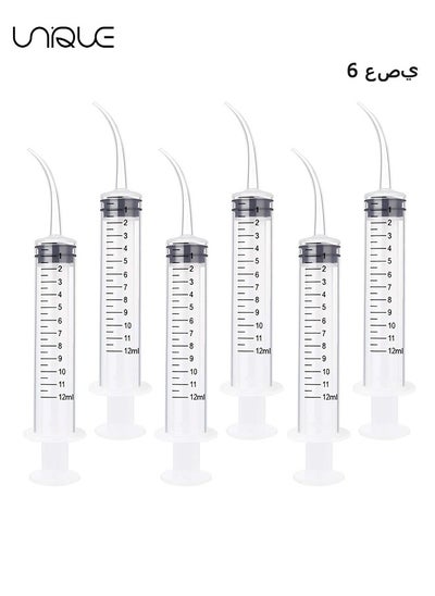 Buy 6 Pack Disposable Dental Syringe 12ml with Curved Tip Dental Irrigation Syringe for Mouthwash Oral Care, Tonsil Stones Squirt Liquid Injection, Oil, Glue, Lab Pet Feeding(With Clear Measurement) in UAE