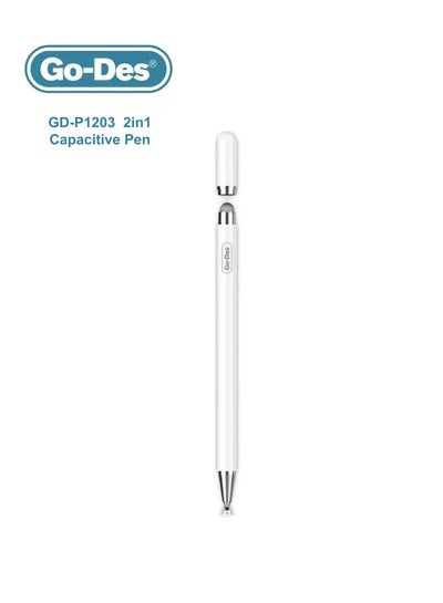Buy Go-Des 2 in 1 Universal Capacitive Stylus Pen GD-P1203 - White in Saudi Arabia