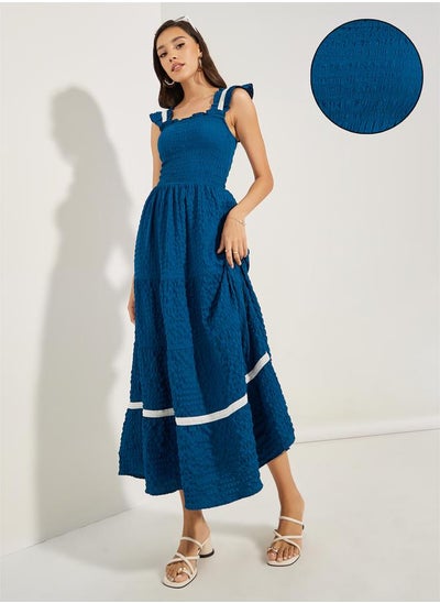 Buy Textured Frill Sleeves Maxi Dress in Saudi Arabia