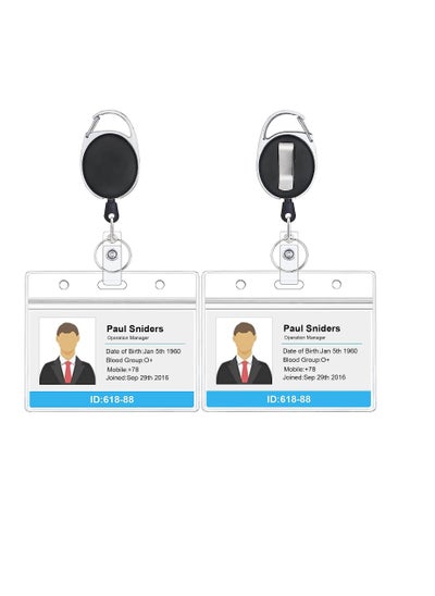 Buy 2 Pack Heavy Duty Retractable Badge Holders with Carabiner Reel Clip and Horizontal Style Clear ID Card Holders 24 inches Thick Kevlar Pull Cord in Egypt