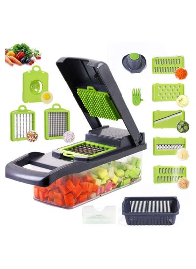 Buy Vegetable Chopper Food Chopper Slicer Veggie Chopper Grater Multifunction with Handle Multi Blade Kitchen Food Vegetable Chopper Cutter with Container Drain Basket for Fruit Onion Potato in UAE