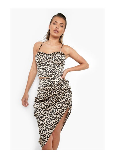 Buy Leopard Satin Draped Midi Skirt in UAE