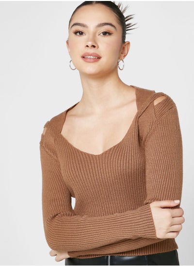 Buy Ribbed Knit Sweater in UAE