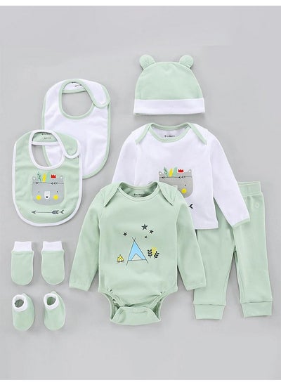 Buy 8 Pieces Full Sleeves New Born Baby Gift Set, Infant Gift Set, Clothing Set For Boys - 0-6 Months (Sage Green) in Saudi Arabia