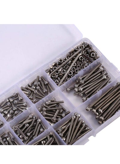 اشتري 440PCS Nut Bolt Assortment M3 Stainless Steel Hex Head Socket Screws and Nuts with 2 Keys في الامارات