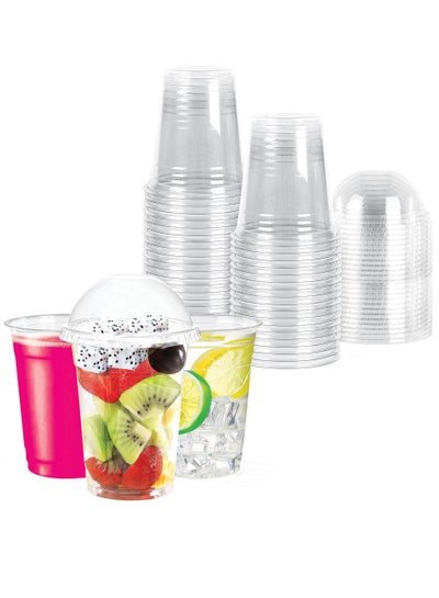 Buy KHALEEJ PACK - [50 Cups] Clear Plastic Cups 14oz With Dome Lid – Strong & Durable For All Cold Desserts – Juice – Milkshake - Smoothie - Slush & Cold Coffee. in UAE