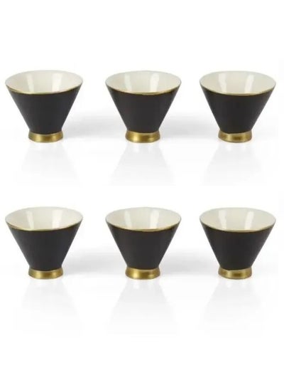 Buy 6 pieces Set Of Porcelain Arabic Coffee Cups Black with Golden Line in Saudi Arabia