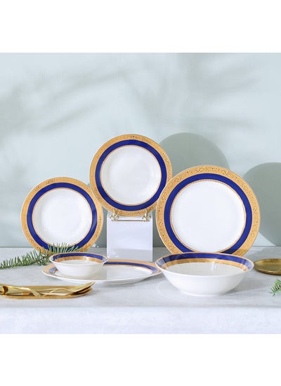 اشتري Beyonce Royal 26 Piece New Bone China Dinner Set Serve 8 Abstract Print Dinner Plate Soup Plate Salad Bowls Oval Platter Dishwasher Safe Dinnerware Set For 8 26Pcs - Gold في الامارات