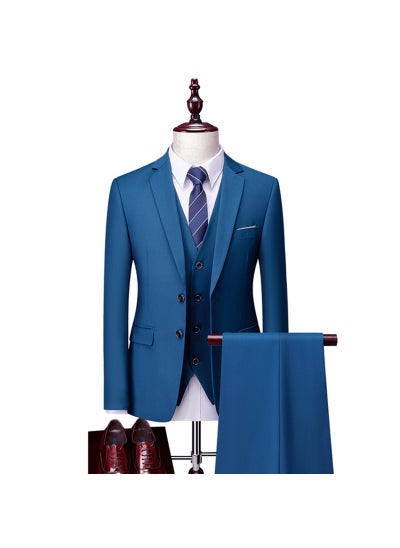 Buy Mens Slim Fit Suit Vest Pants 3-Piece Set Wedding Peacock Blue in Saudi Arabia